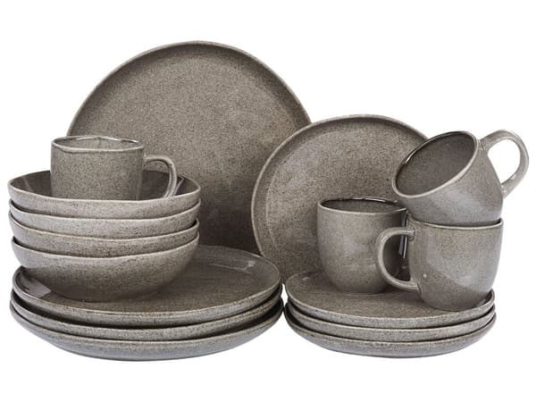 Set om 16 delar Grått stengods Kaolin Handgjord Reaktiv glasyr Finish Servering för 4 personer Hammareffekt Kök Matsal