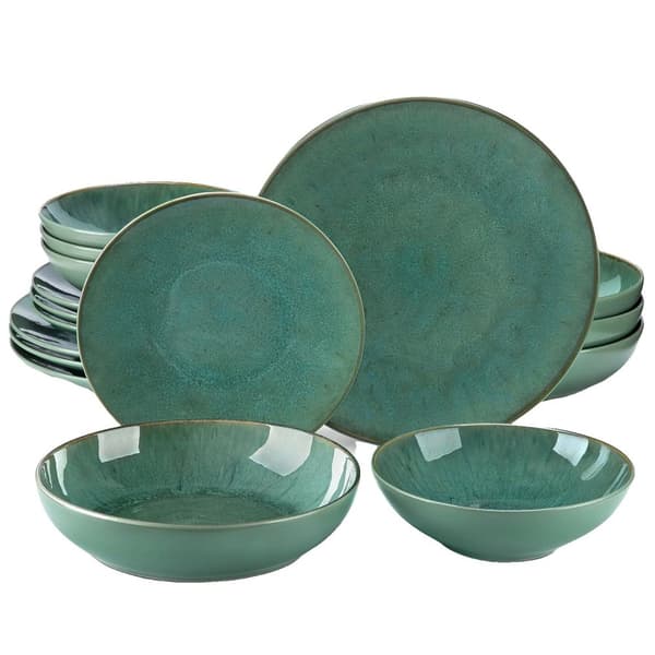 Grönt stengodsservis, service för 4/8/12, överlägsen hantverksskicklighet,32 stycken 48 PCS