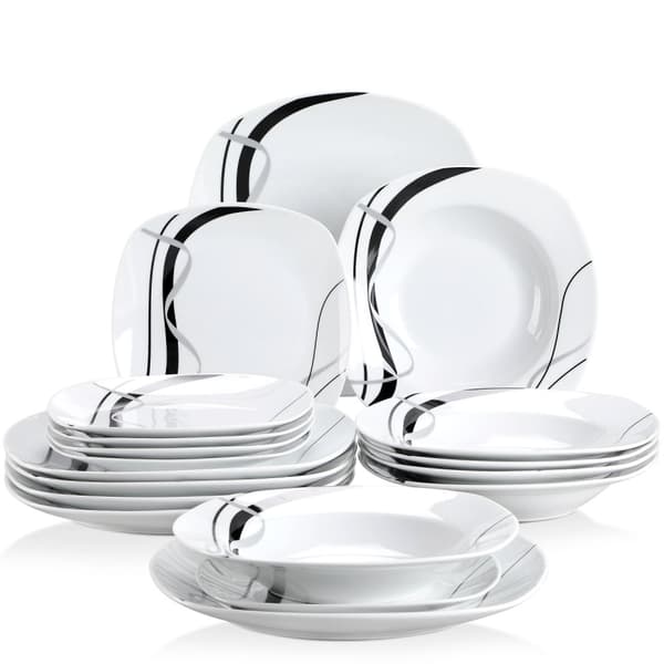 Keramisk Middagsservice, Elegant Stribet Mønster, Alsidige Tallerkenstørrelser,18-DELE