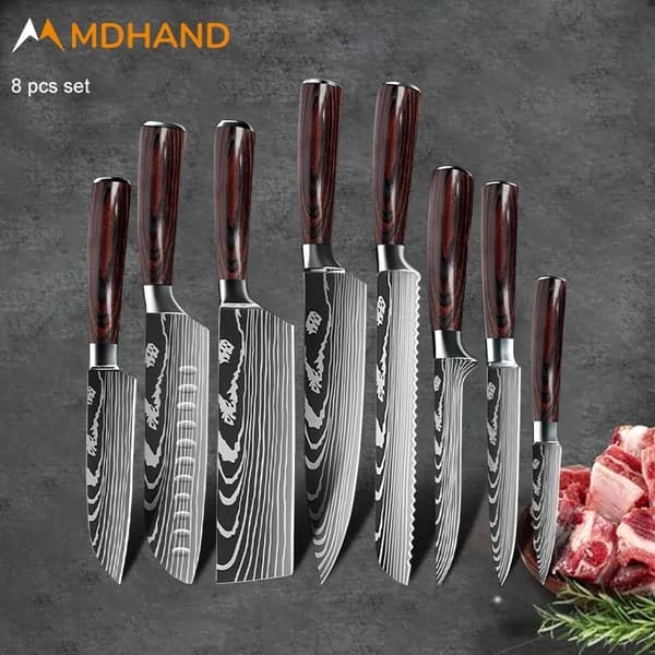 Køkkenknivssæt, 8-tommer kokkekniv, 7-tommer Santoku-kniv,4STK STE 02