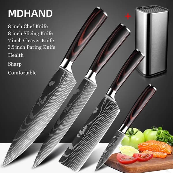 Køkkenknivssæt, 8-tommer kokkekniv, 7-tommer Santoku-kniv,4STK STE 02