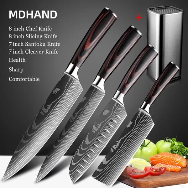 Køkkenknivssæt, 8-tommer kokkekniv, 7-tommer Santoku-kniv,4STK STE 02