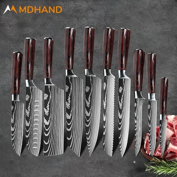 Køkkenknivssæt, 8-tommer kokkekniv, 7-tommer Santoku-kniv,4STK STE 02