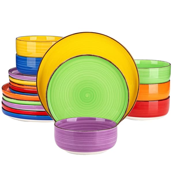 Keramisk Servis Set, Livlig Geometrisk Mönster, Mikrovågsugn och Diskmaskin Säker,18 DELAR 18 Piece