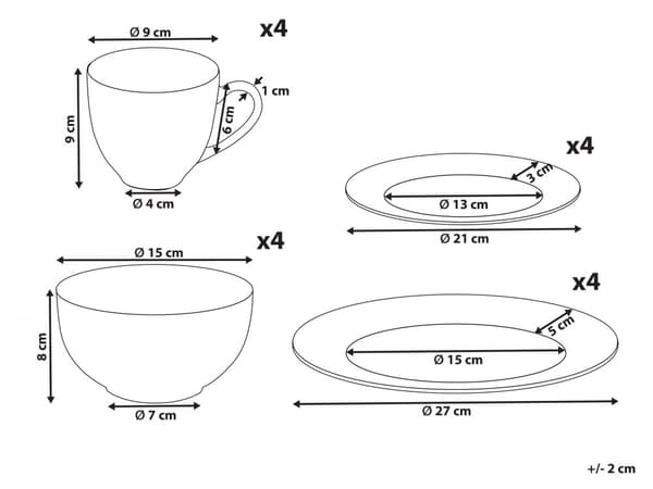 Set om 16 Delar Vitt Porslin Kaolin Handgjort Glansig Finish Service för 4 Personer Klassisk Design Kök Matsal