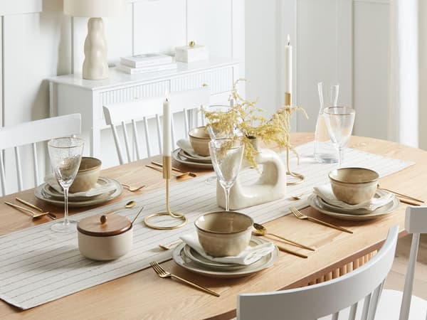 Set om 12 Delar Ljusbeige Stengods Kaolin Handgjort Reaktiv Glasyr Finish Service för 4 Personer Kök Matsal