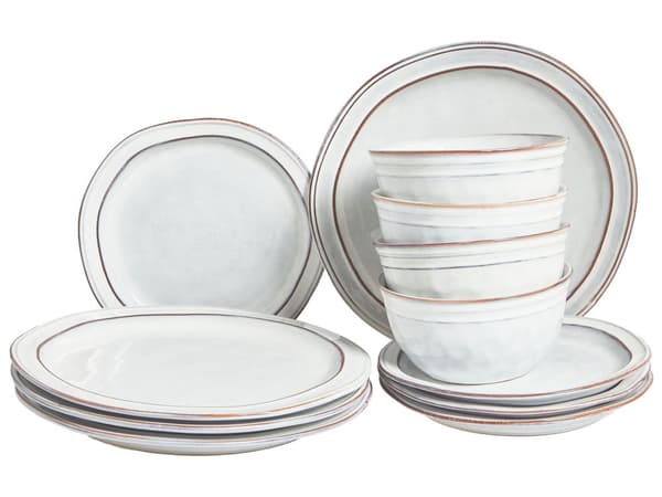 Set om 12 Delar Ljusgrått Stengods Kaolin Handgjort Reaktiv Glasyr Finish Service för 4 Personer Kök Matsal