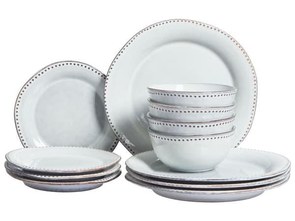 Set om 12 Delar Ljusblått Stengods Kaolin Handgjort Reaktiv Glasyr Finish Service för 4 Personer Kök Matsal