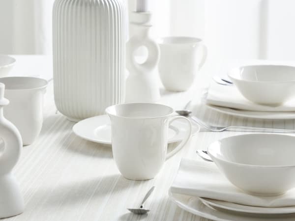 Servisesett Hvit Porselen Kaolin 16 deler 4 personer Blank finish Håndlaget Klassisk design Middagsservise Tallerkener og skåler
