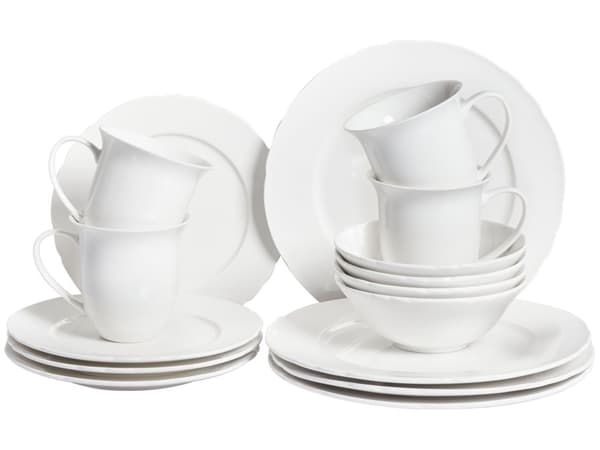 Servisesett Hvit Porselen Kaolin 16 deler 4 personer Blank finish Håndlaget Klassisk design Middagsservise Tallerkener og skåler