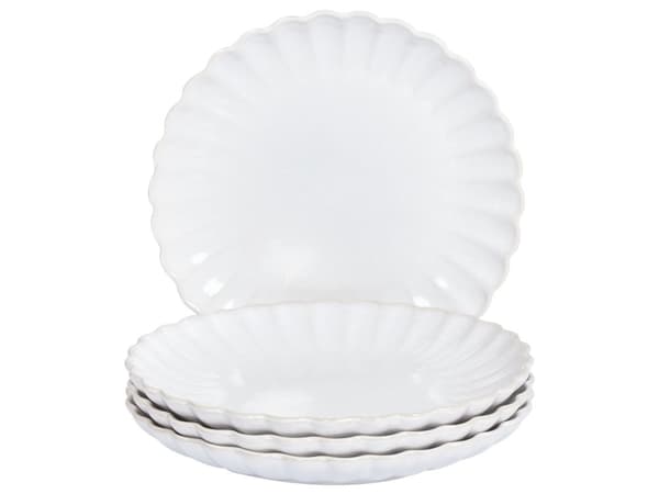 Set med 4 Assietter Vit Stengods Kaolin Handgjord Reaktiv Glasyr Finish Dessert Tallrik Kök Matsal