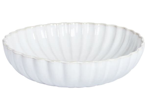 Set med 4 Djupa Tallrikar Vitt Stengods Kaolin Handgjord Reaktiv Glasyr Finish Pastaskålar Kök Matsal