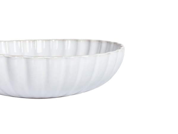 Set med 4 Djupa Tallrikar Vitt Stengods Kaolin Handgjord Reaktiv Glasyr Finish Pastaskålar Kök Matsal