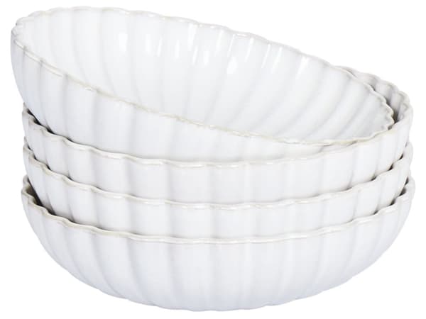 Set med 4 Djupa Tallrikar Vitt Stengods Kaolin Handgjord Reaktiv Glasyr Finish Pastaskålar Kök Matsal