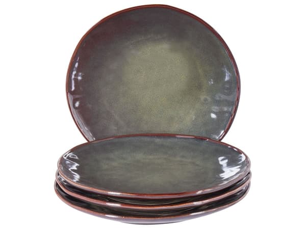 Set med 4 Sidotallrikar Mörkgrönt Stengods Kaolin Handgjord Reaktiv Glasyr Finish Dessert Tallrik Kök Matsal