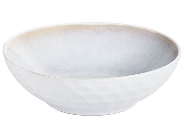 Set med 4 Djupa Tallrikar Ljusgrått Stengods Kaolin Handgjord Reaktiv Glasyr Finish Pastaskålar Kök Matsal