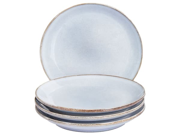 Set med 4 Assietter Ljusblå Stengods Kaolin Handgjord Reaktiv Glasyr Finish Dessert Tallrik Kök Matsal
