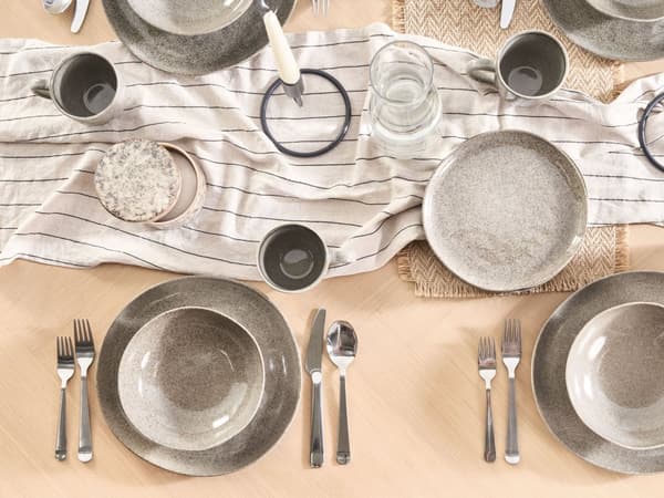 Set med 4 Assietter Grå Stengods Kaolin Handgjord Reaktiv Glasyr Finish Dessert Tallrik Kök Matsal