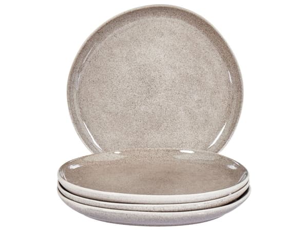 Set med 4 Assietter Grå Stengods Kaolin Handgjord Reaktiv Glasyr Finish Dessert Tallrik Kök Matsal