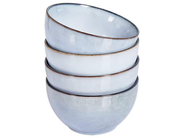 Set med 4 Skålar Ljusblå Stengods Kaolin Handgjord Reaktiv Glasyr Finish Kök Matsal