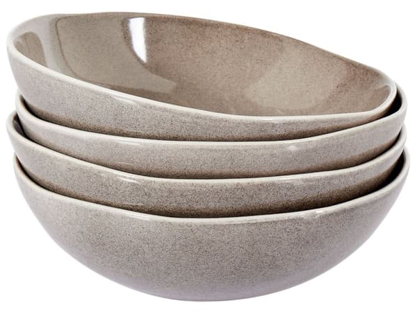 Set med 4 Djupa Tallrikar Grå Stengods Kaolin Handgjord Reaktiv Glasyr Finish Pastaskålar Kök Matsal
