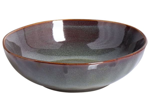 Set med 4 Djupa Tallrikar Mörkgrönt Stengods Kaolin Handgjord Reaktiv Glasyr Finish Pastaskålar Kök Matsal