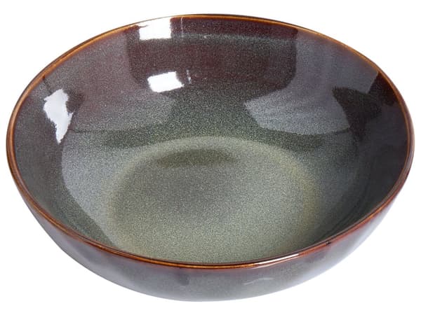 Set med 4 Djupa Tallrikar Mörkgrönt Stengods Kaolin Handgjord Reaktiv Glasyr Finish Pastaskålar Kök Matsal