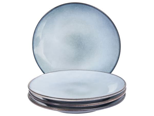 Set med 4 Assietter Ljusblå Stengods Kaolin Handgjord Reaktiv Glasyr Finish Dessert Tallrik Kök Matsal