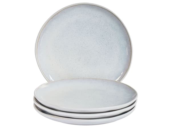 Set med 4 Assietter Ljusgrått Stengods Kaolin Handgjord Reaktiv Glasyr Finish Dessert Tallrik Kök Matsal