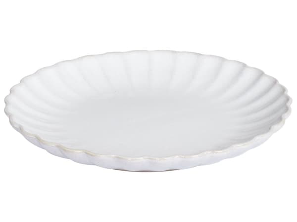 Dessert Tallerken Hvid Stentøj 21 cm sæt af 4 Frokosttallerkener Riflet Forretstallerken Håndlavet Kagetallerken Plisse Design Stel