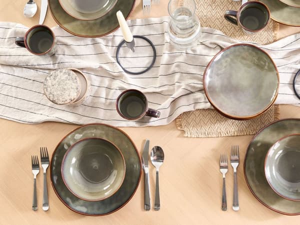 Skåle Grøn Stentøj 19 cm sæt af 4 Små Morgenmadsskåle Håndlavet Suppeskåle Design Keramikskåle Dybe Salatskåle Bowls Stel