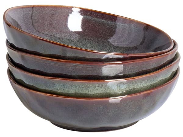 Skåle Grøn Stentøj 19 cm sæt af 4 Små Morgenmadsskåle Håndlavet Suppeskåle Design Keramikskåle Dybe Salatskåle Bowls Stel