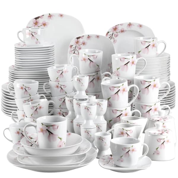 Porcelænsservice, Elegant Plante Design, Service til 6 Personer,100 stk