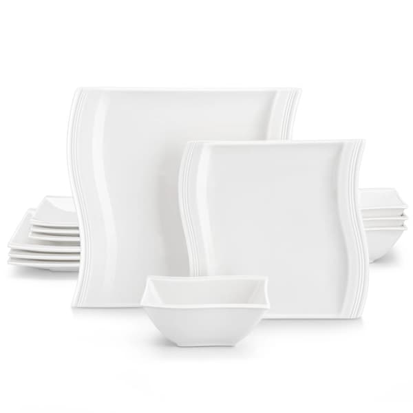 MALACASA Middagsservice, Elegant Firkantet Design, Komplet Middagsservice,FLORA, 12 PCS Sæt