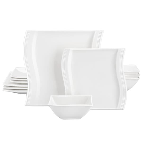 MALACASA Middagsservice, Elegant Firkantet Design, Komplet Middagsservice,FLORA, 12 PCS Sæt