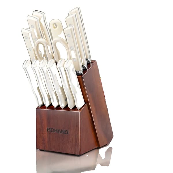 Bestick Kökkniv Blockset, 14-delar med rostfria blad, ergonomiska handtag, inbyggd vässare