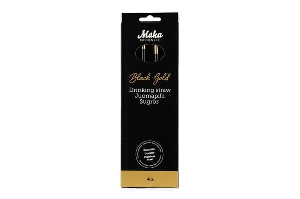 Maku Sugerør, rustfrit stål sort/guld 4-pk