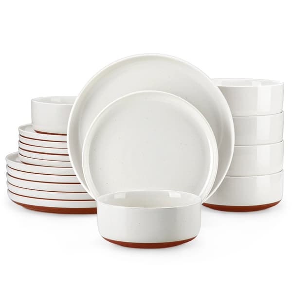MALACASA Stengods Middagset, 18-delarsset, Klassisk Rund Design,Vit, 18 Stycken