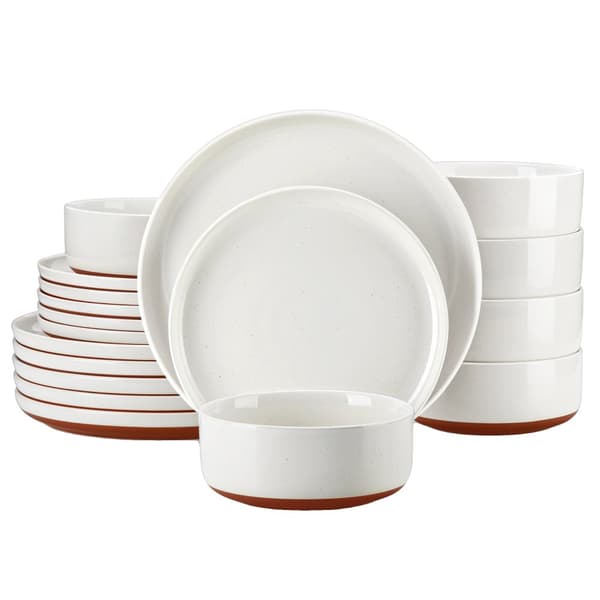MALACASA Stengods Middagset, 18-delarsset, Klassisk Rund Design,Vit, 18 Stycken