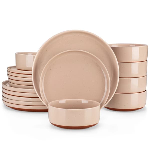 MALACASA Stengods Middagset, 18-delarsset, Klassisk Rund Design,36 Bit, Rosa