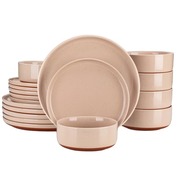 MALACASA Stengods Middagset, 18-delarsset, Klassisk Rund Design,36 Bit, Rosa