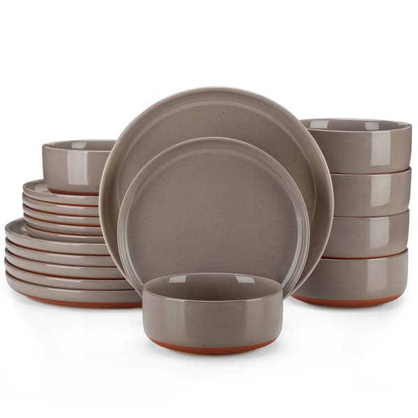 MALACASA Stengods Middagset, 18-delarsset, Klassisk Rund Design,Brun, 36 Bit