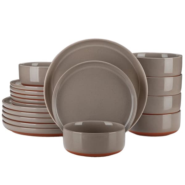 MALACASA Stengods Middagset, 18-delarsset, Klassisk Rund Design,Brun, 36 Bit