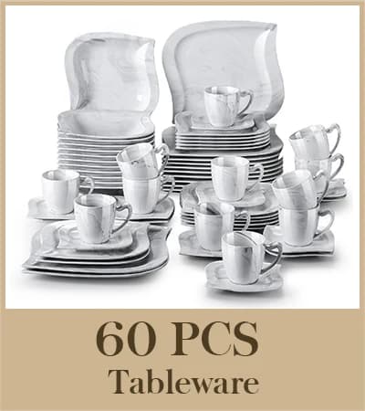 MALACASA Servis Set, 30/60 Delar, Miljövänligt Porslin,GRÅ 60-PCS
