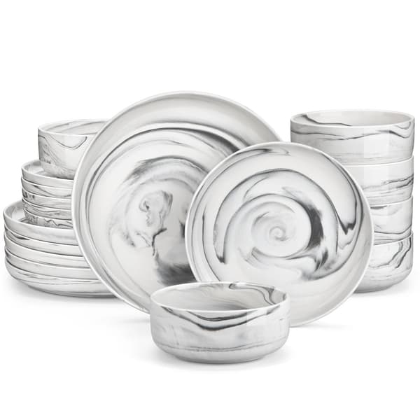 Keramisk Middagsservis, Solid Design, 18-delars Set,Grå Marmor