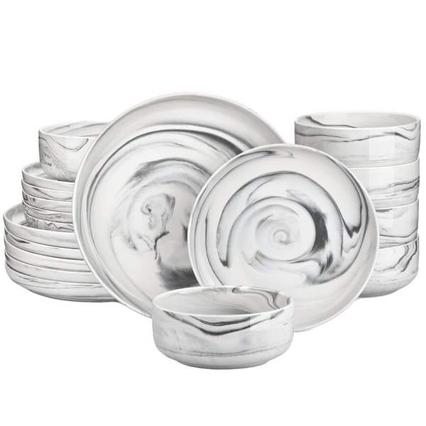 Keramisk Middagsservis, Solid Design, 18-delars Set,Grå Marmor