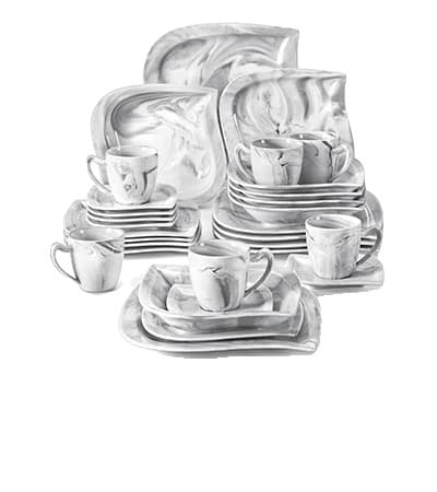 MALACASA Servis Set, 30/60 Delar, Miljövänligt Porslin,GRÅ 30-PCS
