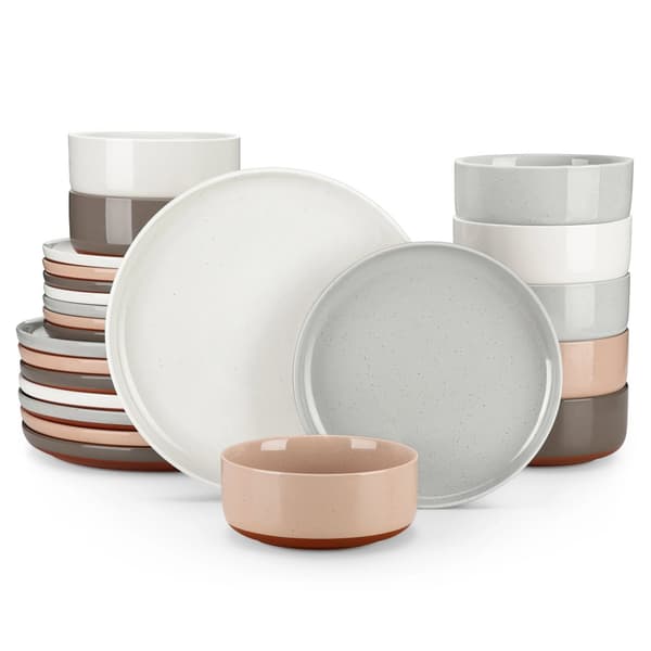 Stentøj Middagsservice, Solid Design, Til 4 Personer,Blandet Farve 24 Styk