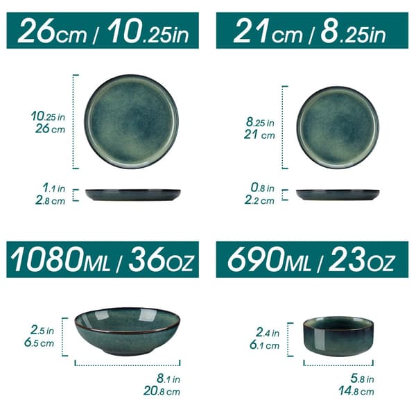 Grön Stengods Middagservis, Komplett Servis, Miljövänlig Design,24 Bit