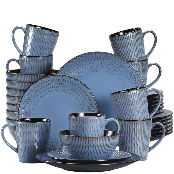 Servis, Elegant Design, Hållbar Stengods,PLUVO Blå 32-delar